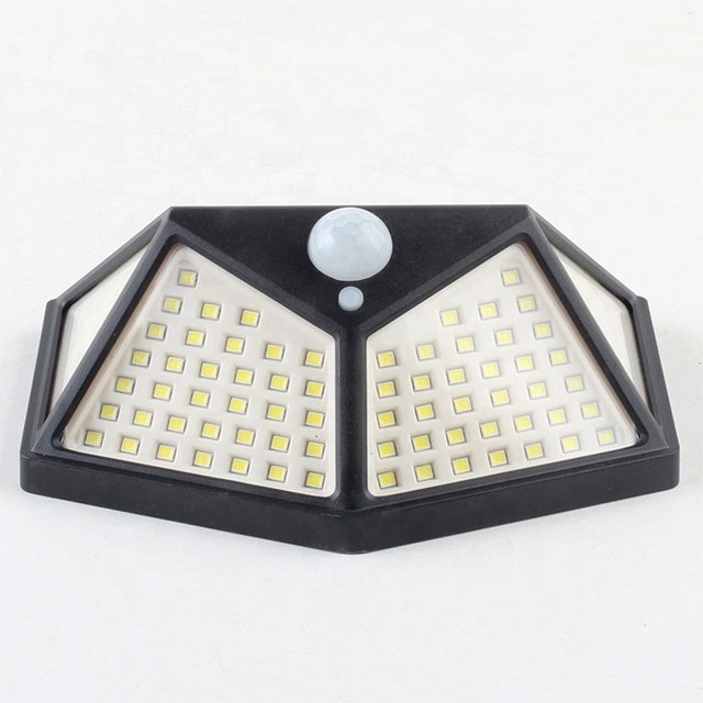 Solar-LED-Wandleuchte mit Bewegungssensor, 100 LEDs, 3 Beleuchtungsmodi, solarbetrieben, wasserdicht 