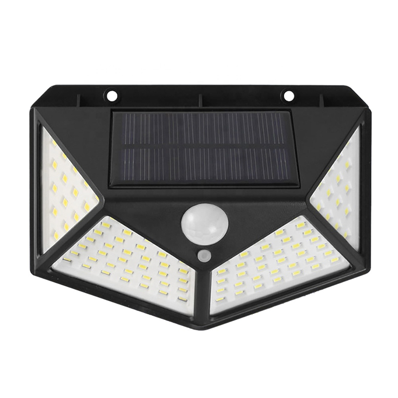Solar-LED-Wandleuchte mit Bewegungssensor, 100 LEDs, 3 Beleuchtungsmodi, solarbetrieben, wasserdicht 